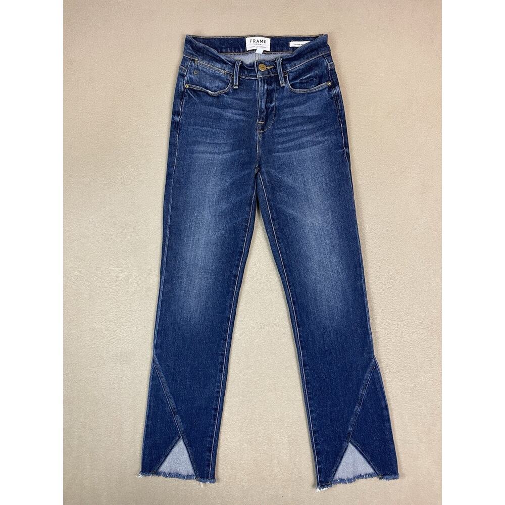 Frame Denim Jeans‎ Womens 23 Blue Le High Straight Asymmetric Hem Stretch